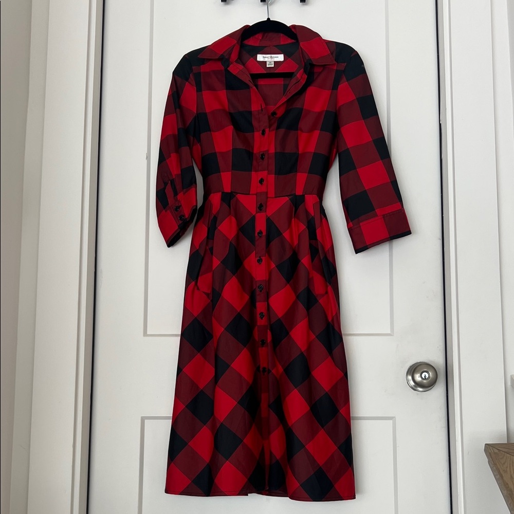 Isaac Mizrahi for Target red plaid taffeta shirt dress XS